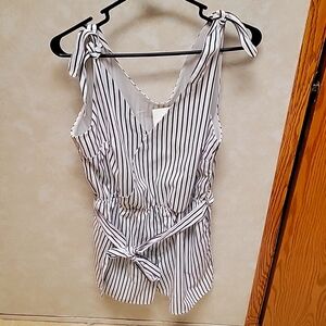 Never Worn with Tags  Black Stripped Romper
